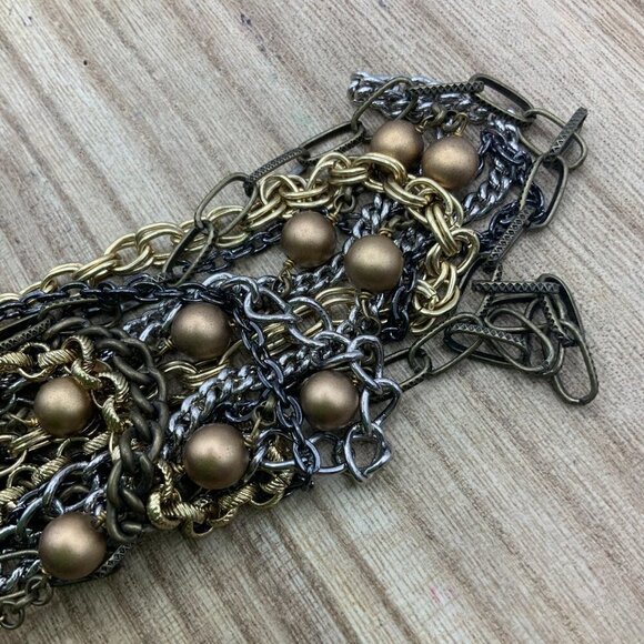 Talbots Multi Strands Chains Gold Silver Tone Beaded Necklace - Picture 6 of 9